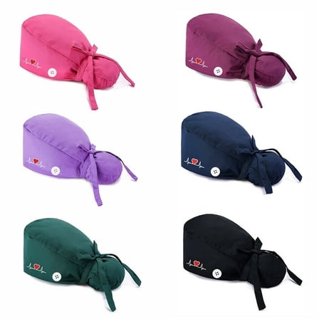 6 Pcs Adjustable Scrub Caps For  Women, Nursing Hats with Buttons,Bouffant Nurse Hats Ponytail Holder Bouffant Turban