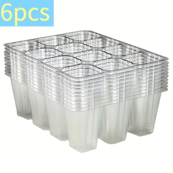 6 Pcs Seed Starter Tray 12 Cells, Transparent Plastic Propagation Nursery Pot with Humidity Dome, Individual Removable Cells for Home Gardening, Vegetables, Flowers,