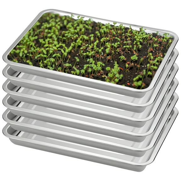 6 Pcs Seed Starter Trays, Stainless Steel Plant Germination Trays, Rectangle Nursery Seedling Pots, Easy-to-Clean Seed Sprouting Trays, Plant Trays for Indoor and Greenhouse Gardening