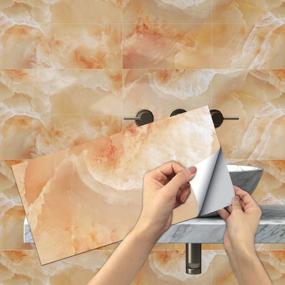 6 Pcs Self Adhesive Marbing Tiles Stickers Wall Decals 11.8 x 5.9" Waterproof Peel and Stick Vinyl Backsplash for Kitchen Bathroom