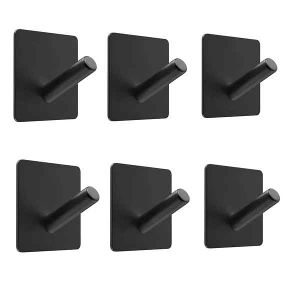 6 Pcs Self Adhesive Sticky Wall Door Hook Bathroom Towel Robe Hanger Matte Black