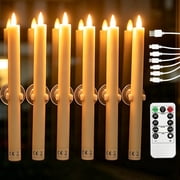 HIDAWN 6 Pcs Sensor Dawn to Dusk Flameless Taper Candles,Rechargeable Window Candles With Suction Cup Holders,LED Battery Operated Fake Candlesticks with Remote