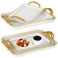 thumbnail image 1 of 6 Pcs Serving Tray With Handles, White & Gold Plastic Serving Platter Set, Large Rectangular Decorative Food Tray Set for home kitchen, Includes 3 Different Sizes, 1 of 5