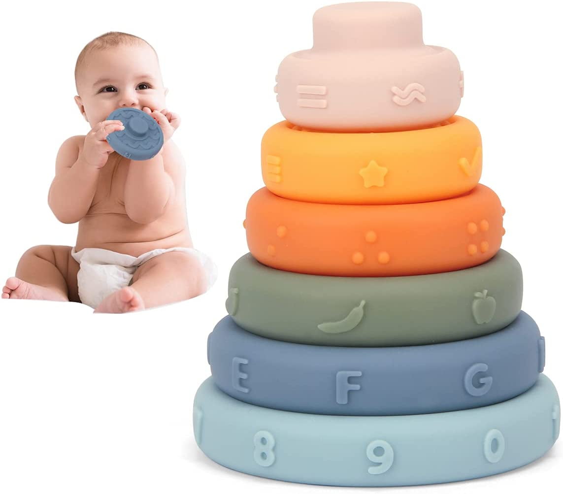 6 Pcs Set Baby Sensory Stacking Rings Soft Blocks for Educational ...