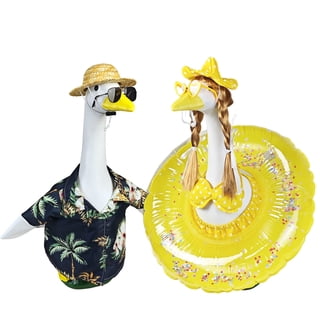 6 Pcs/Set Hawaiian Porch Goose Outfit Summer BeachLawn Goose Clothes Fits 17"-23" Statues -Themed Party Tropical Yard Decor Costume with PoolFloat Straw Hat Sunglasses & Wig