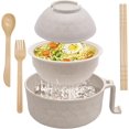 thumbnail image 1 of 6 Pcs Set Ramen Noodle Bowls Microwavable Set with Lid, NOGIS Instant Microwave Bowls with Handles, Spoon, Chopsticks, Soup Cups Cooking with Soup Mup, College Dorm Room Essentials (Beige), 1 of 7