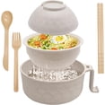 thumbnail image 1 of 6 Pcs Set Ramen Noodle Bowls Microwavable Set with Lid, NOGIS Instant Microwave Bowls with Handles, Spoon, Chopsticks, Soup Cups Cooking with Soup Mup, College Dorm Room Essentials (Beige), 1 of 7