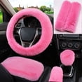 thumbnail image 1 of 6 Pcs Set Soft Fluffy Faux Wool Steering Wheel Cover Seat Belt Shoulder Pads and Handbrake Cover & Gear Shift Cover Winter Warm Universal Fit, 1 of 6