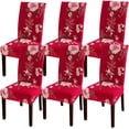 thumbnail image 1 of 6 Pcs/Set Soft Stretchable Dining Chair Covers with Printed Floral Patterns,Spandex Banquet Chair Seat Protector Slipcovers for Holiday Home Party, Hotel, Wedding (Red Flower A), 1 of 6