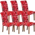 thumbnail image 1 of 6 Pcs/Set Soft Stretchable Dining Chair Covers with Printed Floral Patterns,Spandex Banquet Chair Seat Protector Slipcovers for Holiday Home Party, Hotel, Wedding Ceremony (Christmas), 1 of 6