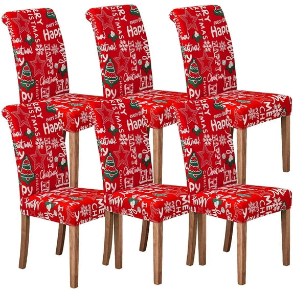 6 Pcs/Set Soft Stretchable Dining Chair Covers with Printed Floral Patterns,Spandex Banquet Chair Seat Protector Slipcovers for Holiday Home Party, Hotel, Wedding Ceremony (Christmas)