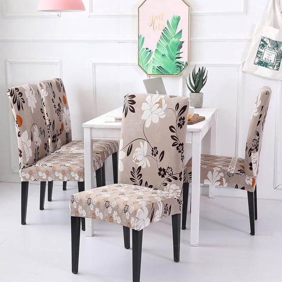 6 Pcs/Set Soft Stretchable Dining Chair Covers with Printed Floral Patterns,Spandex Banquet Chair Seat Protector Slipcovers for Holiday Home Party, Hotel, Wedding Ceremony (Style 27)