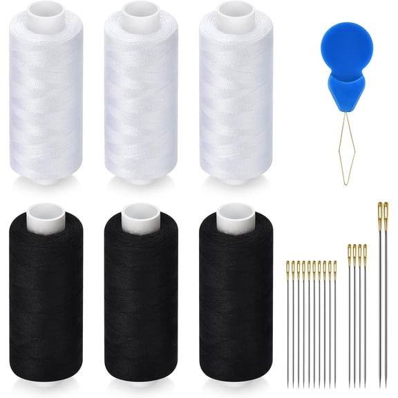 6 Pcs Sewing Thread Kit, 400 Yards Each Spool 402 Polyester Thread with Sewing Needle & Threader, Sewing Threads for Sewing Machine, Hand Stitching, Embroidery