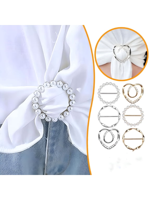6 Pcs Shirt Clips,Silver Scarf Ring for Women to Tighten and Tuck Shirt,One Size,Silver