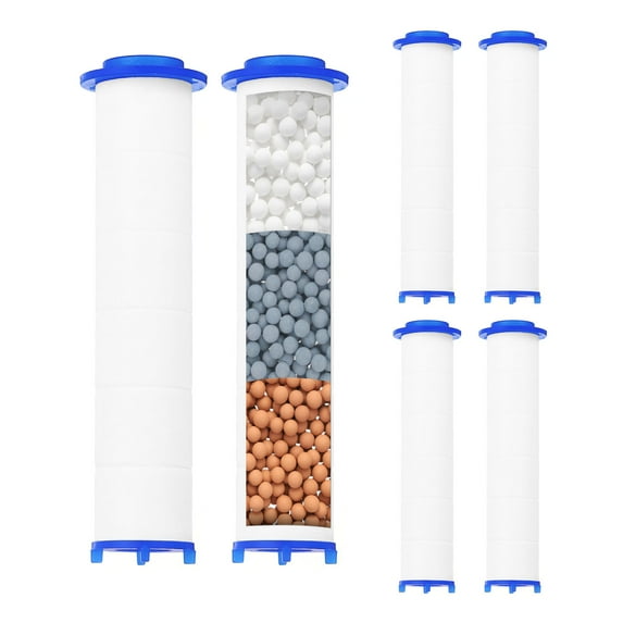 6 Pcs Shower Head Filter 3.7 Inch PP Cotton Filter Cartridge Replacement With Calcium Balls High-Pressure Handheld Fan