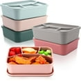 thumbnail image 1 of 6 Pcs Silicone Bento Box Reusable Lunch Container 4 Compartment Snack Boxes with Lid Smooth LeakProof Rectangle Food Boxes for Adult Work Travel Food Storage(Classic Color), 1 of 13