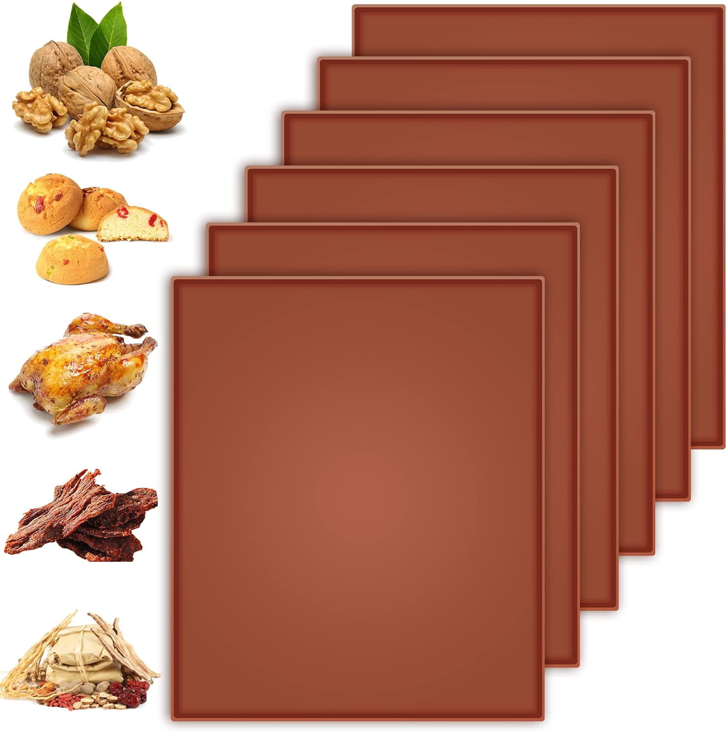 6 Pcs Silicone Dehydrator Sheets with Edge , Nonstick Silicone Tray