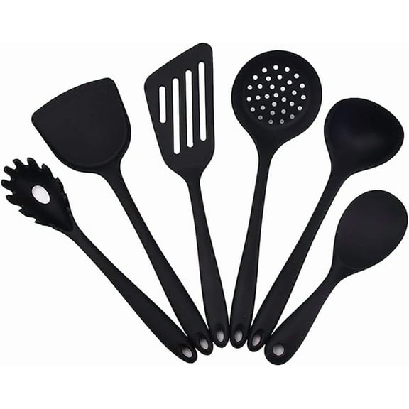 6 Pcs Silicone Kitchen Utensils Set, Silicone Cooking Utensils, Heat Resistant Kitchen Cooking Utensils Set,High Heat Resistant to 480°F, Hygienic One Piece Design, (Black)