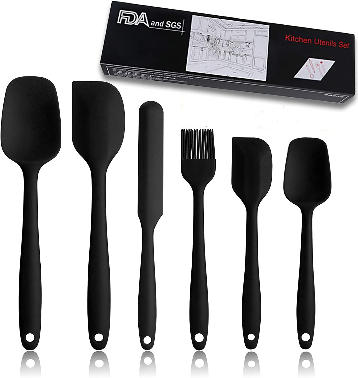 6 Pcs Silicone Spatula Set, Food Grade Silicone Rubber Spatula Set