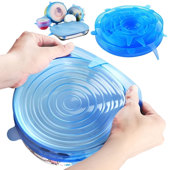 6 Pcs Silicone Stretch Lids, Reusable Silicone Food Covers, BPA-Free Flexible Bowl Covers for Food Storage, Fit Various Containers, Cans, Jars, Fruits & Vegetables
