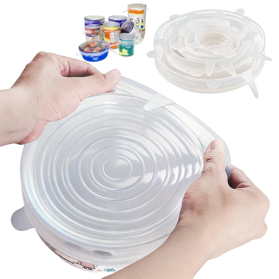 6 Pcs Silicone Stretch Lids, Reusable Silicone Food Covers, BPA-Free Flexible Bowl Covers for Food Storage, Fit Various Containers, Cans, Jars, Fruits & Vegetables