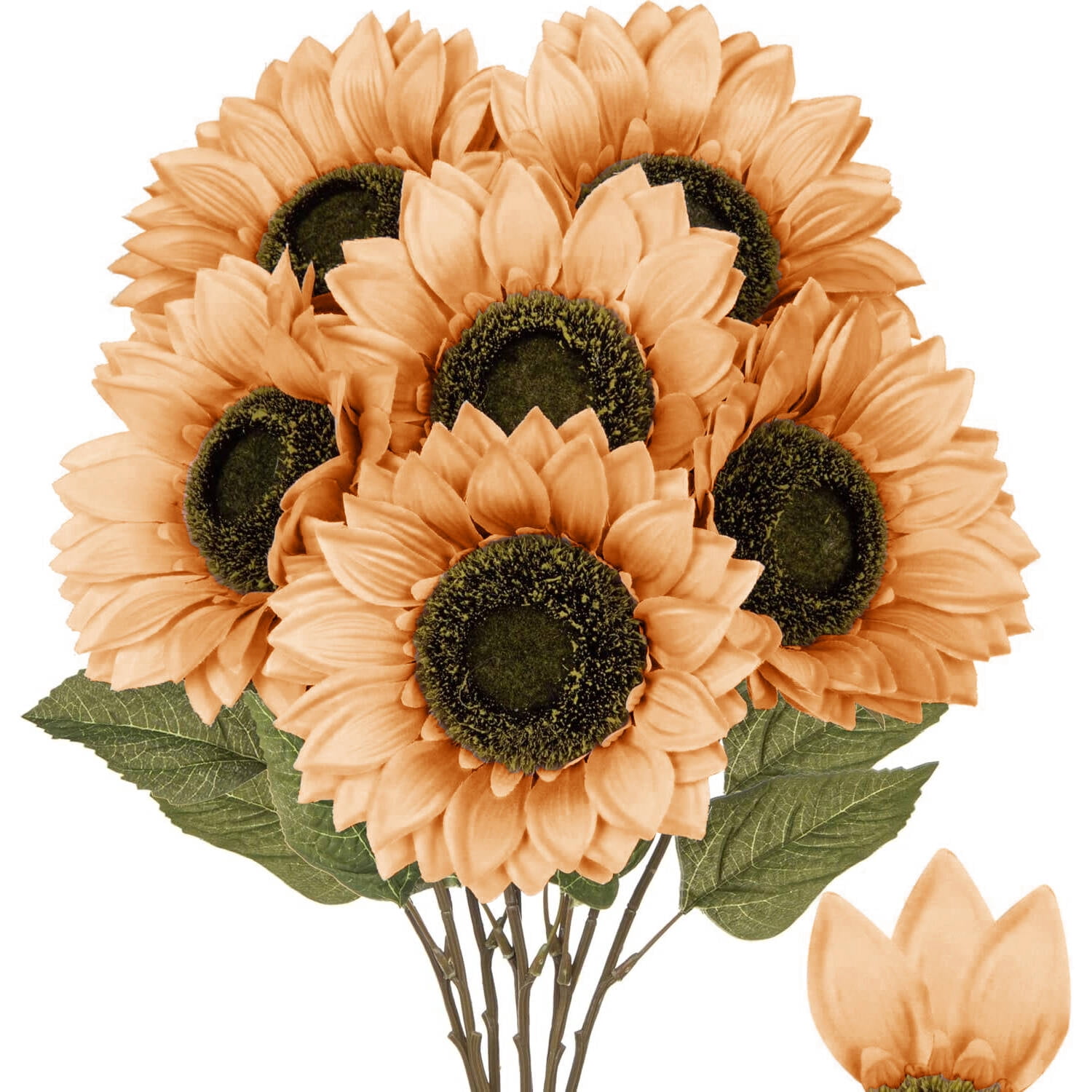 6 Pcs Silk Artificial Flowers for Outdoor, 18" Long Stem Sunflowers ...