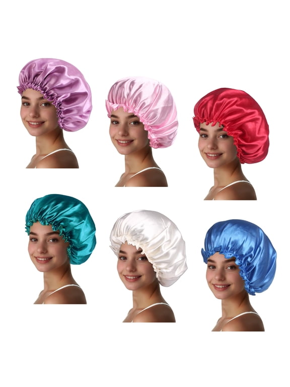 6 Pcs Silky Night Sleeping Cap Satin Bonnet Silk Bonnet for Sleeping Hair Bonnets for Women Curly Natural Hair