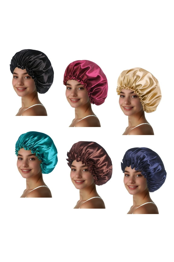 6 Pcs Silky Night Sleeping Cap Satin Bonnet Silk Bonnet for Sleeping Hair Bonnets for Women Curly Natural Hair