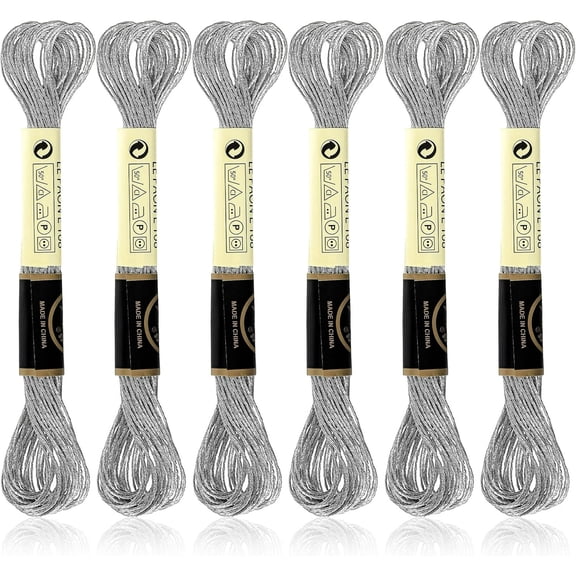 6 Pcs Silver Embroidery Floss Friendship Bracelet String Embroidery Thread Metallic Silver Embroidery Floss String Glitter Embroidery Thread Cross Stitch Thread for Hand Embroidery String Art