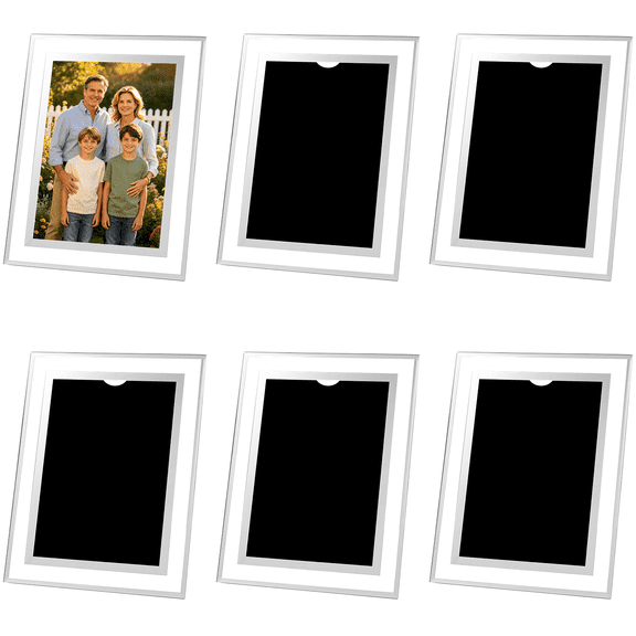 6 Pcs Silver Mirrored Glass Photo Frames, Clear Picture Holders for 6 in Pictures, Tabletop Display, Modern Border Design for Home or Office Decor, 4 x 6 Photo Frames