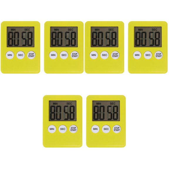 6 Pcs  Simplicity Timers Portable Student Digital Training Timer Home Kitchen Baking Cooking Time Recorders (Yellow)