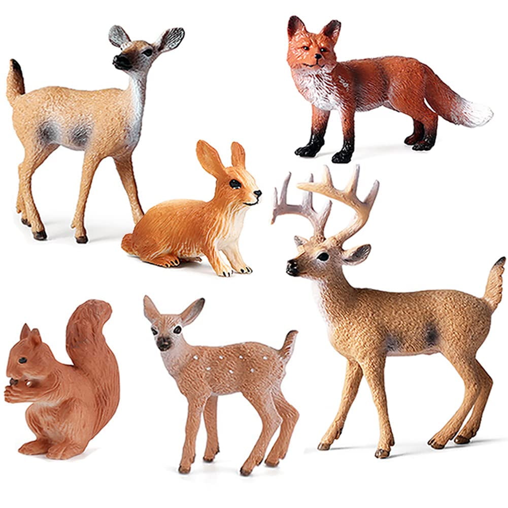 Woodland Forest Animal Figurines Set with Deer, Fox, Rabbit, Squirrel