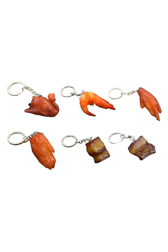 6 Pcs Simulation Food Keychain False Braised Pork Keying Pendant Car Key Chain Ornaments for Bag Backpack Decorations