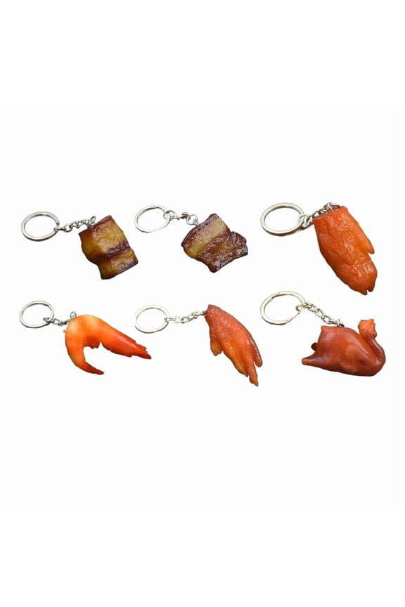 6 Pcs Simulation Food Keychain False Braised Pork Keying Pendant Car Key Chain Ornaments for Bag Backpack Decorations