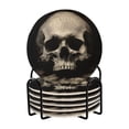 thumbnail image 1 of 6 Pcs Skeleton Skull Drink Coasters with Holder Absorbent Coaster Sets Cup Heat-Resistant Hot Pads Mats for Bar Table Protection, 1 of 7