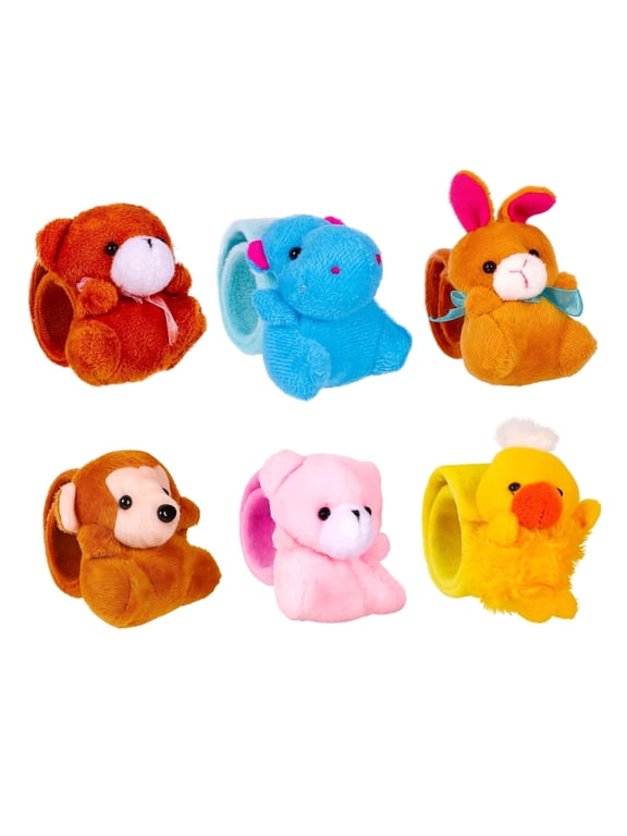 6 Pcs Slap Bracelet Stuffed Animal for Kids Cute Animal Slap Bracelets Stuffed Bracelets Bulk Bracelet Plush for Holiday Gifts Themed Party Favors, Classroom Rewards