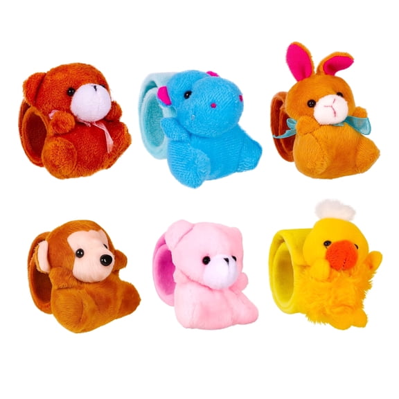6 Pcs Slap Bracelet Stuffed Animal for Kids Cute Animal Slap Bracelets Stuffed Bracelets Bulk Bracelet Plush for Holiday Gifts Themed Party Favors, Classroom Rewards