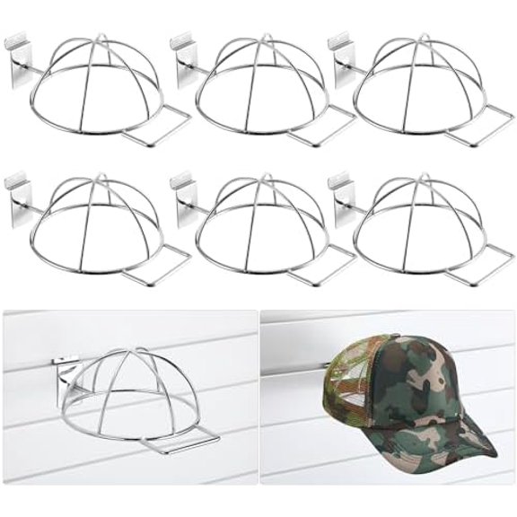6 Pcs Slat Wall Hat Display Wire Headwear Rack Slatwall Accessories Metal Retail Display Racks for Baseball Hats Beanies Wigs Organization, Home, Retail Store, Warehouse(Silver)