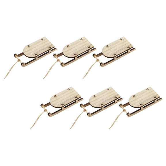KAKOWELY Mini Wood Sleds Beige For Shop Decor Christmas 6Pcs 4.9X2.0X0.8In