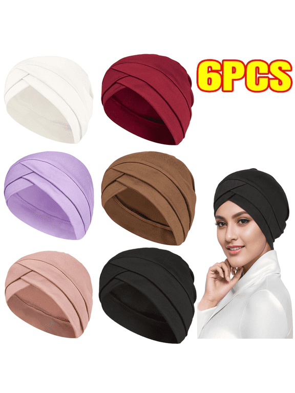 6 Pcs Slouchy Turban Cancer Sleep Cap Hats Cancer Headwear Lightweight Stretchy Turban Head Wrap Head Covering, 6 Color (Blend colors)