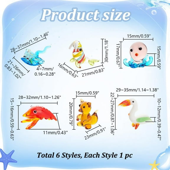 6 Pcs Small Animals Figurines 6 Styles Glass Animal Figurines for Table Home Decor Bird Manta Ray Walrus Octopus Lobster Squirrel Glass Display Miniature