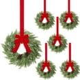 thumbnail image 1 of 6 Pcs Small Christmas Norfolk Wreaths 15 Inch Christmas Kitchen Cabinet Mini Wreath Real Touch with Bow Ribbon Cedar Red Berry for Xmas Front Door Window Chair Fireplace Table Pillar Farmhouse Decor, 1 of 7