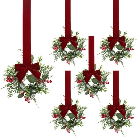 6 Pcs Small Christmas Wreaths - 17.16 Winter Mini Wreaths Christmas Window Decor, Front Wreaths, Can Cabinet