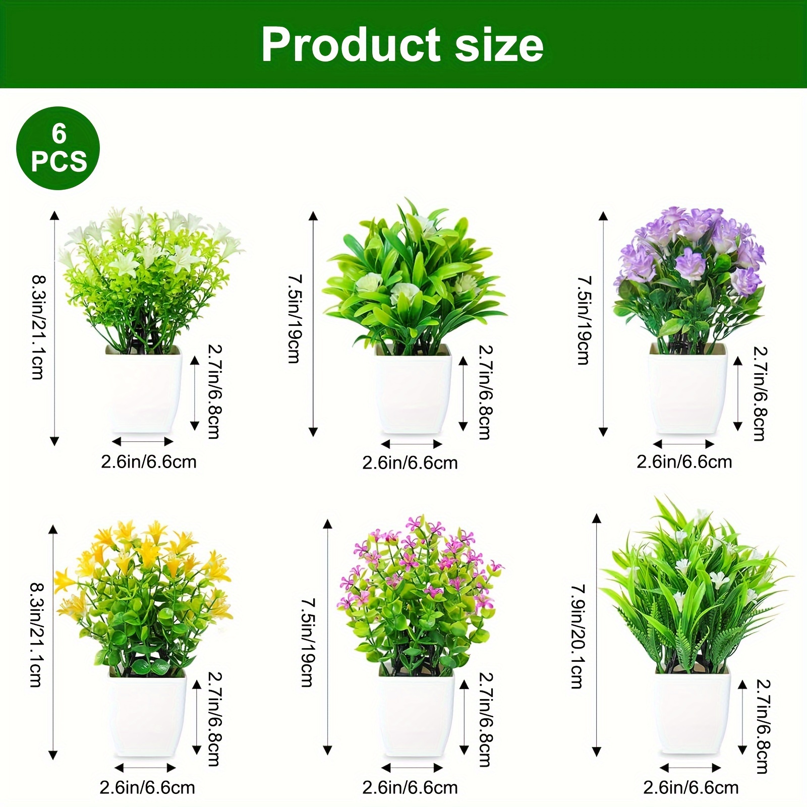 6 Pcs Small Fake Flower Plants In Pots, Outdoor Decorate Artificial