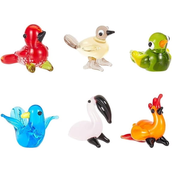 6 Pcs Small Glass Bird Figurines 6 Style Birds Ornament for Table Home Decoration Glass Paper Weights Display Miniature for Anniversary Birthday Wedding Gift Multi-color
