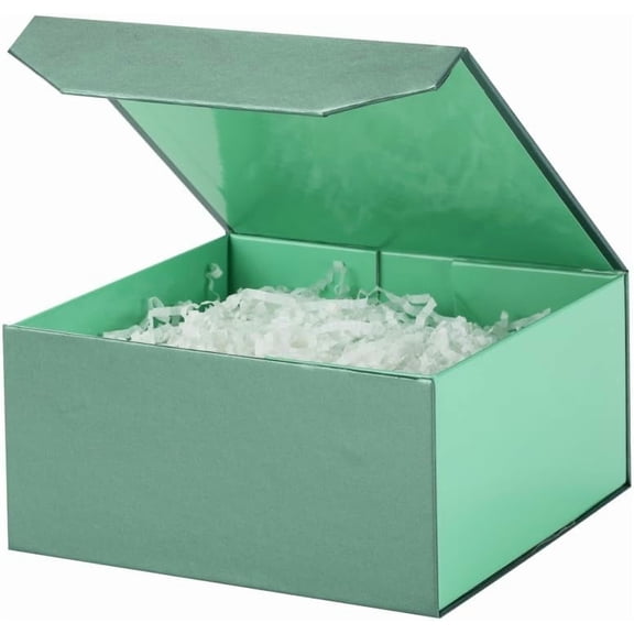 6 Pcs Small Green Gift Box 6x6x3 Inch Magnetic Gift Box Small Magnetic Box with Crinkle Paper Green Small Gift Box with Shredded Paper Luxury Gift Boxes with Lids for Presents