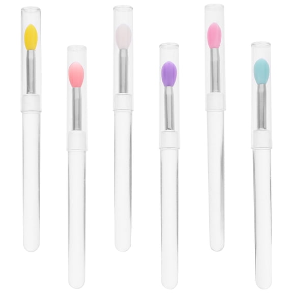 6 Pcs Small Lip Brush with Lid Makeupbrushes Lipgloss Silicone Applicator Plastic Silica Gel