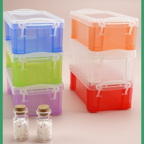 6 Pcs Small Plastic Colorful Crayon Box with Lid, Trianu Stackable Storage Case Mini Organizer Containers Clear Latch Storage Bins for Jewelry Beads Craft Office Fishing Tool, 5.3 x 2.9 x1.9 inch