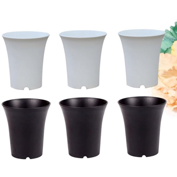 6 Pcs Small Plastic Flower Pot Topboutique Plastic Plant Pots Succulent Container Flowerpot Planter Mini Indoor Round Planters for Home Office Desk,Black+White