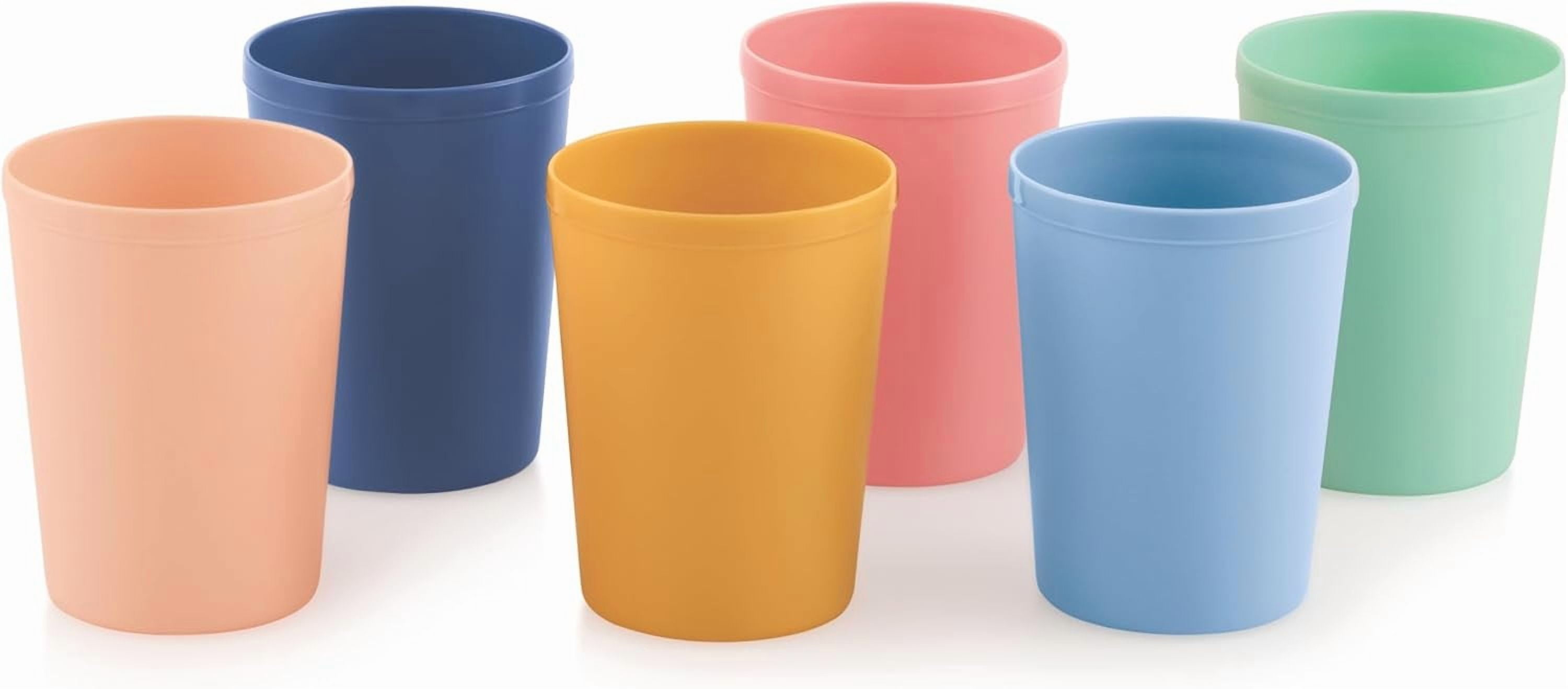 6 Pcs. Small Reusable Cups –8 oz Unbreakable Drinking Glasses -Toddler Cups for Water, Juice, Milk–BPA Free Stackable Tumblers Plastic Cup set for Kitchen, Picnics, Parties- Kid-Friendly
